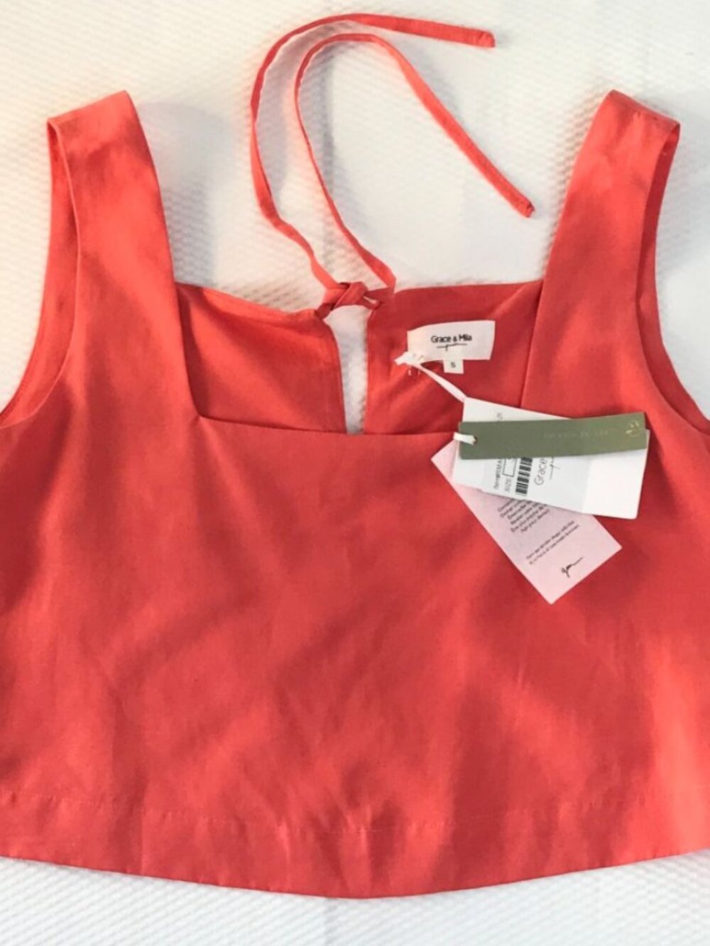 NEW Grace & Mila Coral Crop Top • Lux Lyocell Linen Back Keyhole Tie • NWT Small